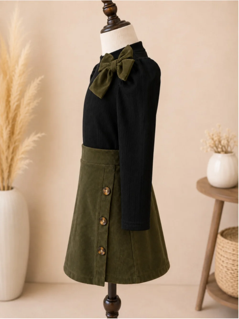 Girl’s Ribbed Knit Bow Sweater & Corduroy Skirt 2-Piece Set – Size 5